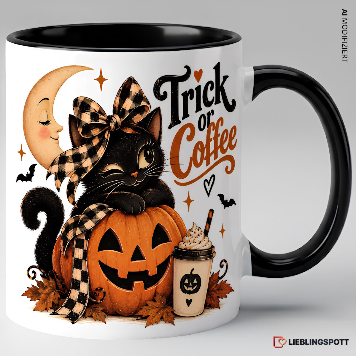 Halloween Tasse „Trick or Coffee“ | Keramik 330 ml Schwarz