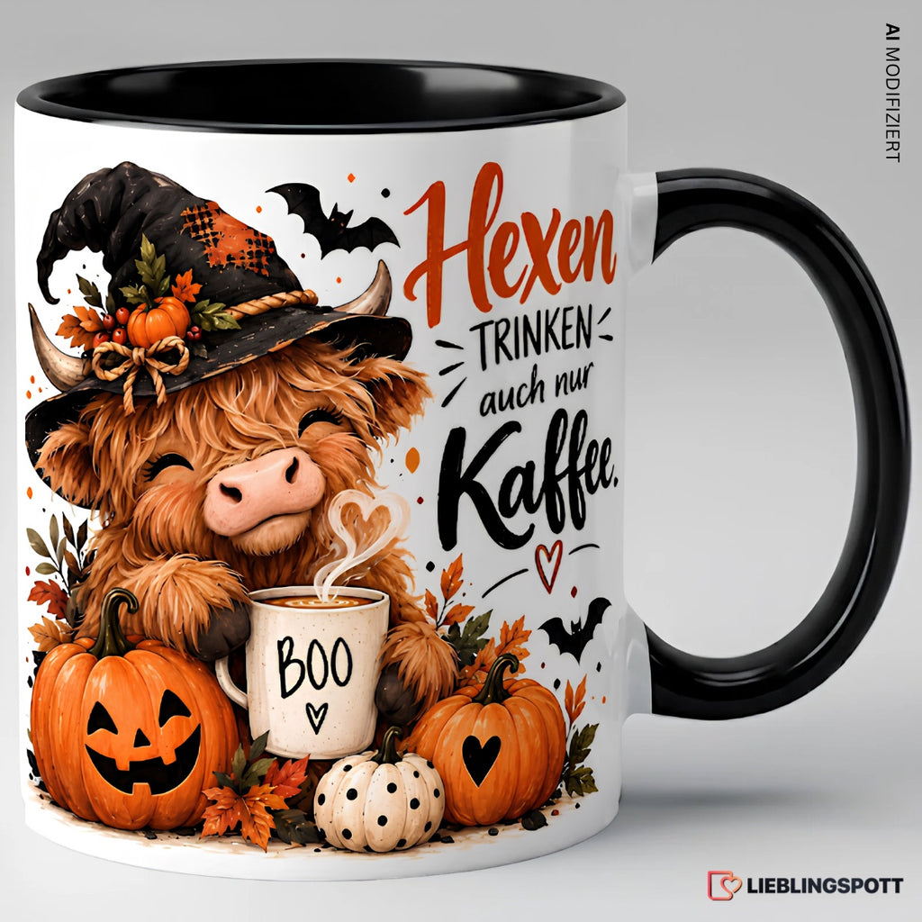 Halloween Tasse „Hexen trinken auch nur Kaffee“ | Keramik 330 ml Schwarz