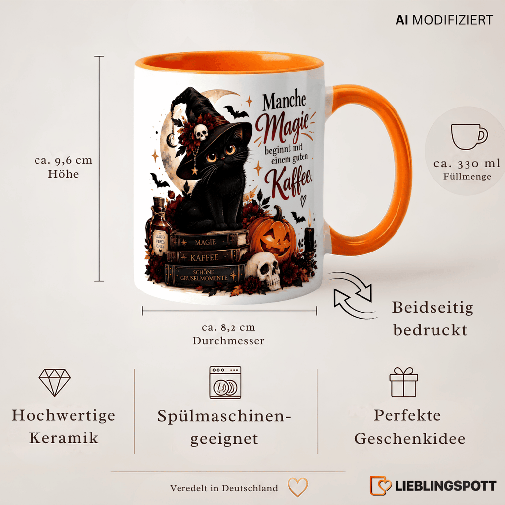Halloween Tasse „Manche Magie beginnt mit Kaffee“ | Keramik 330 ml Produktdetails