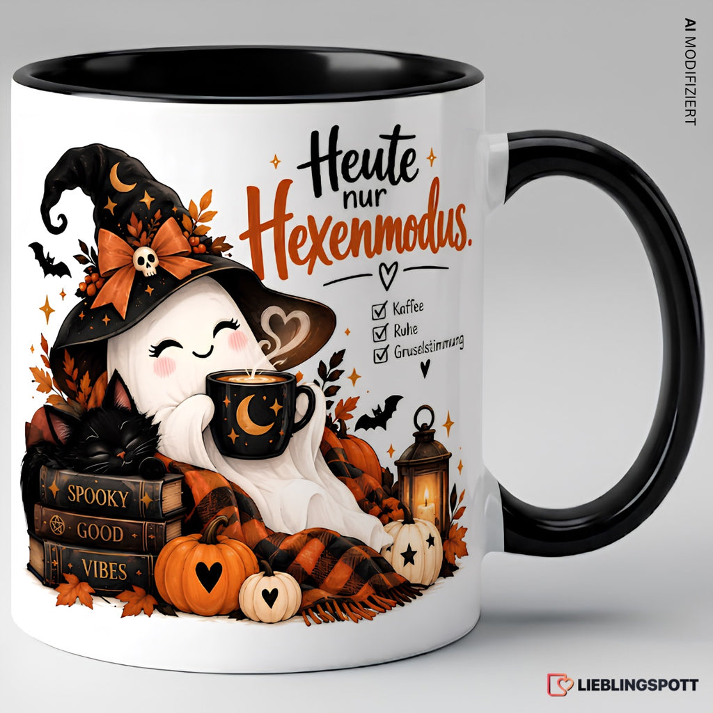 Halloween Tasse „Heute nur Hexenmodus“ | Keramik 330 ml Schwarz