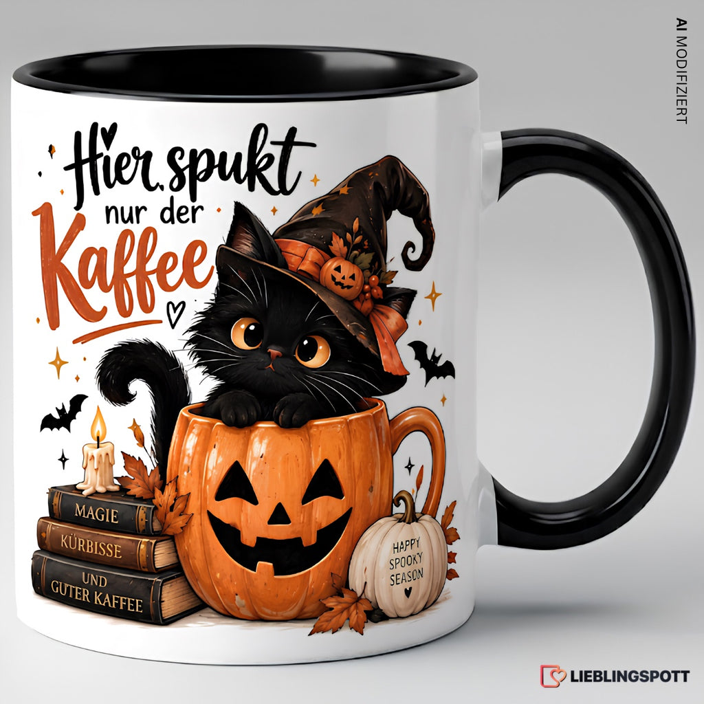 Hier spukt nur der Kaffee Halloween Tasse Schwarz