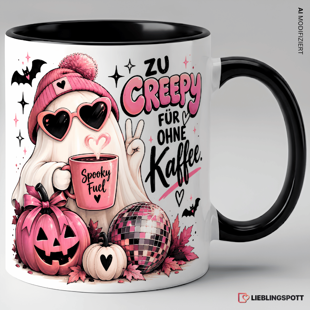 Zu creepy für ohne Kaffee Halloween Tasse Schwarz