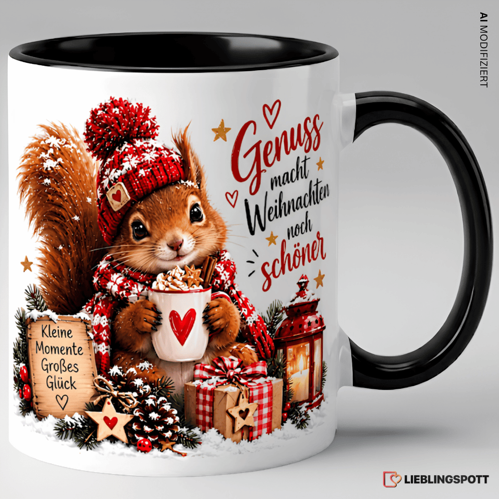 Weihnachts-Eichhörnchen Tasse Schwarz