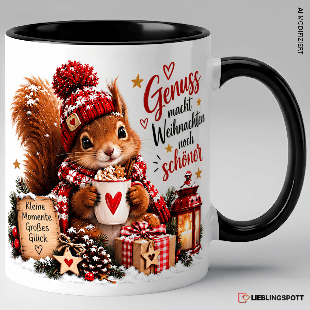 Weihnachts-Eichhörnchen Tasse Schwarz