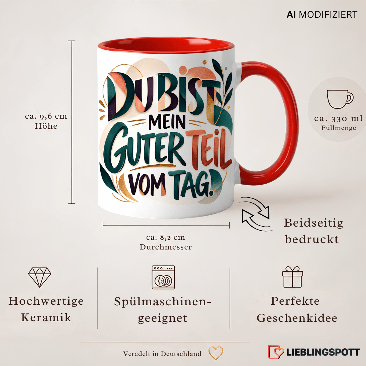 Du bist mein guter Teil vom Tag Tasse Produktdetails