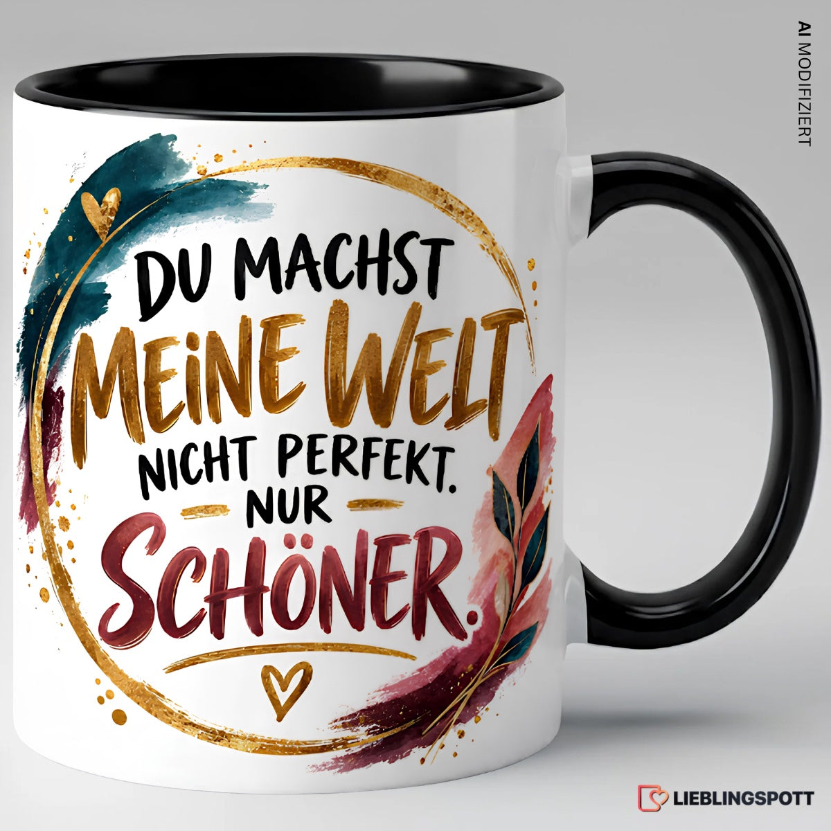 Du machst meine Welt schöner Tasse Schwarz