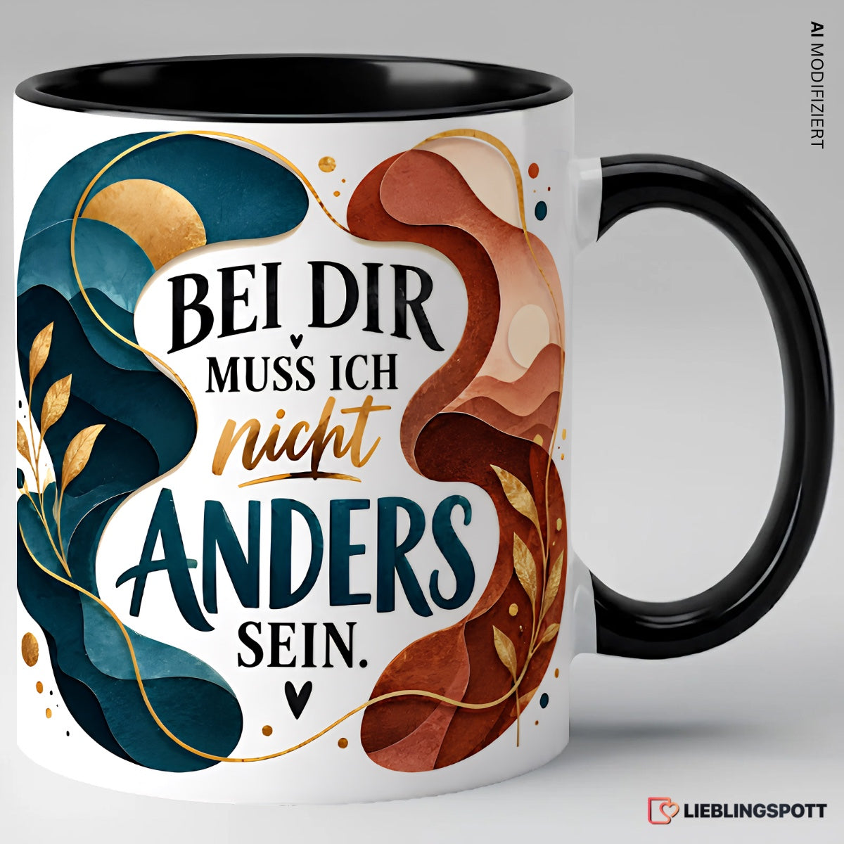 Bei dir muss ich nicht anders sein Tasse Schwarz
