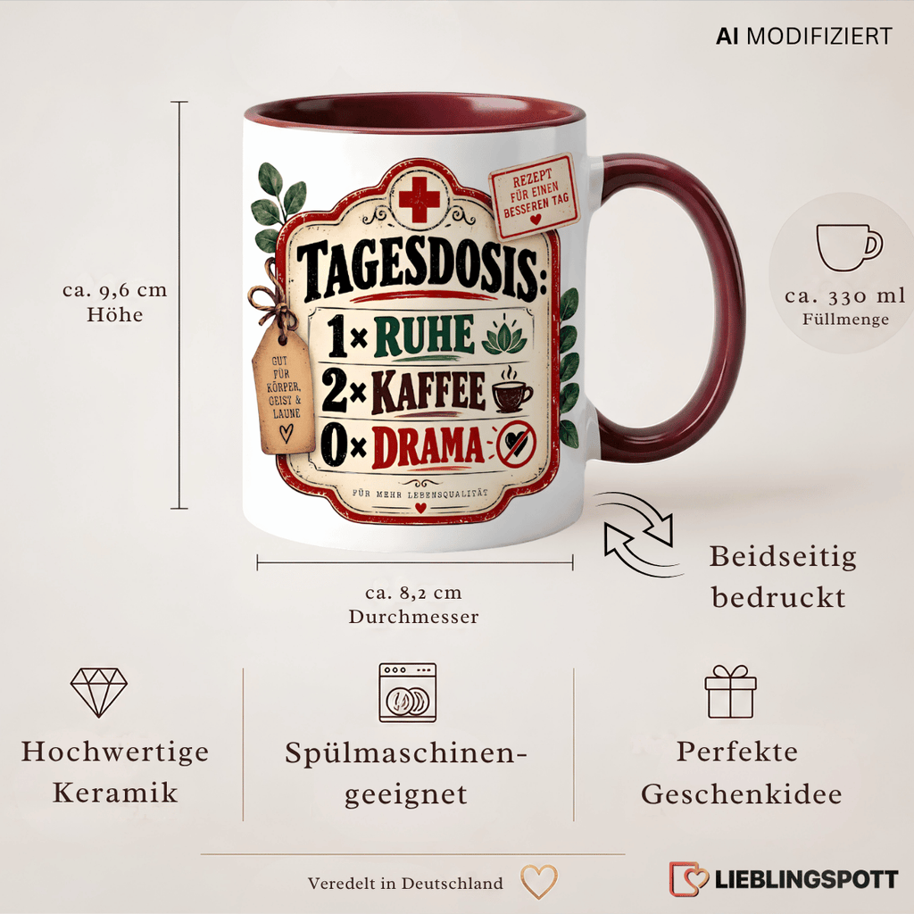 Tagesdosis Ruhe, Kaffee & 0× Drama Tasse | Keramik ca. 330 ml