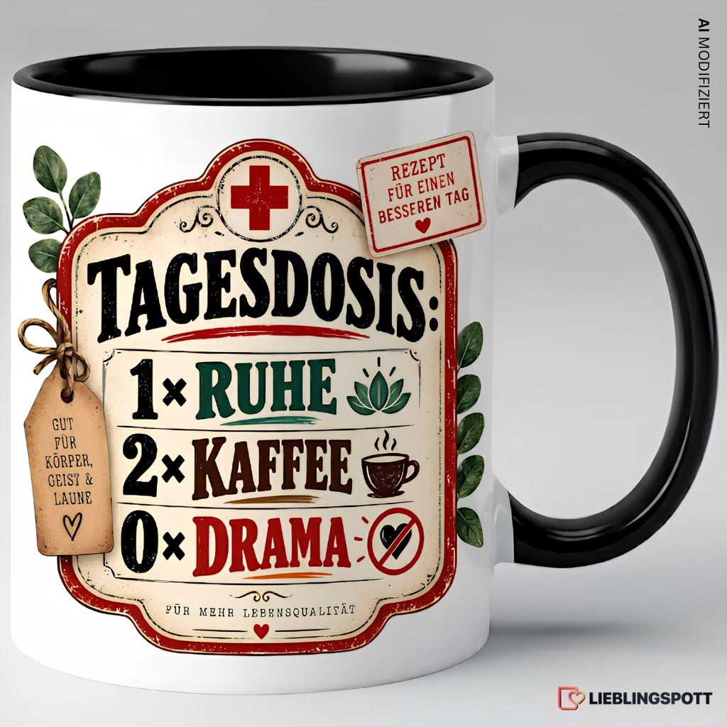 Tagesdosis Ruhe, Kaffee & 0× Drama Tasse | Keramik ca. 330 ml