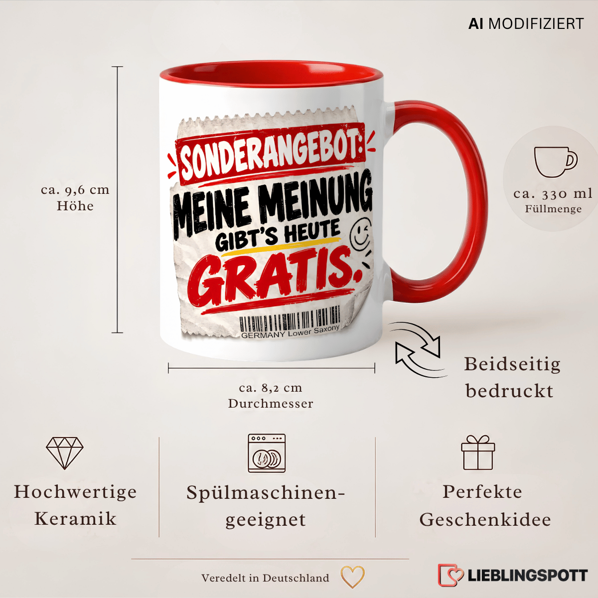 Meine Meinung gibt’s heute gratis Tasse | Keramik ca. 330 ml