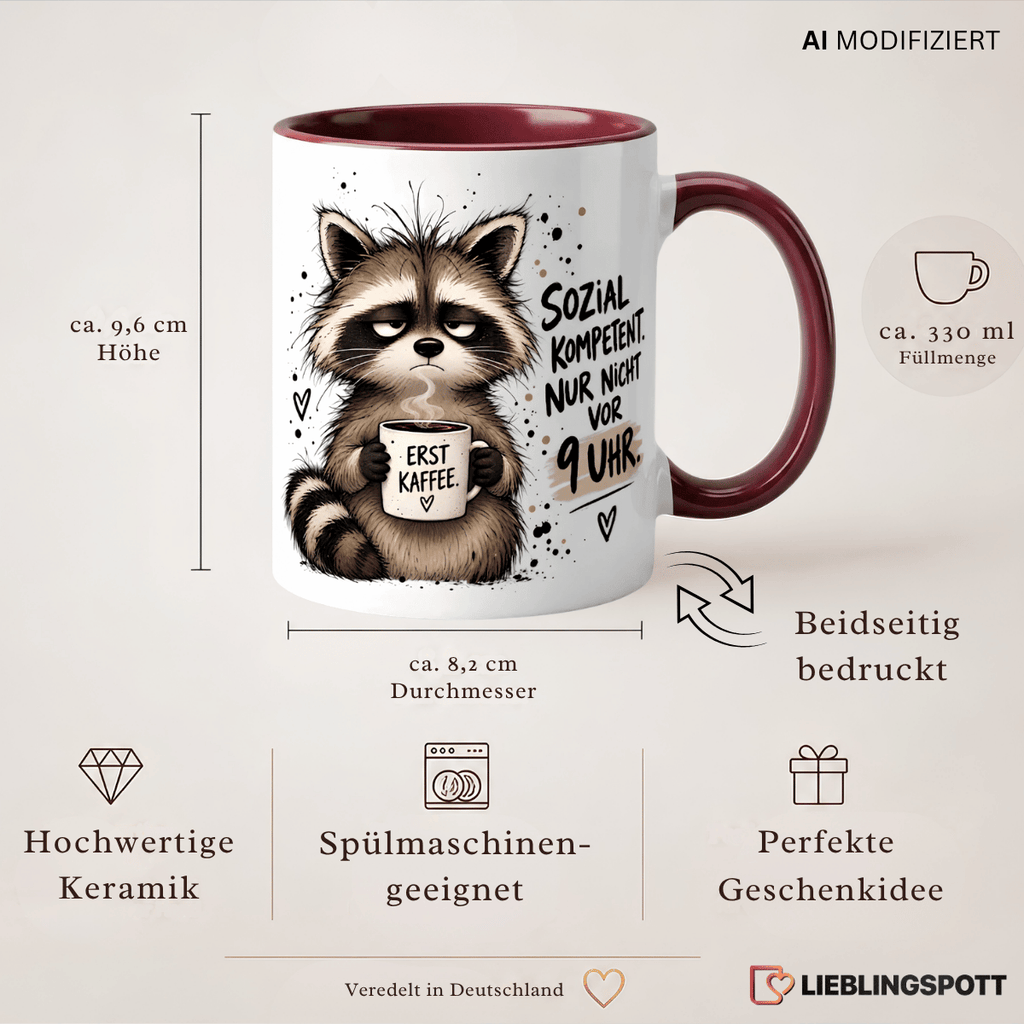 Sozial kompetent Tasse „Nicht vor 9 Uhr“ | Keramik ca. 330 ml