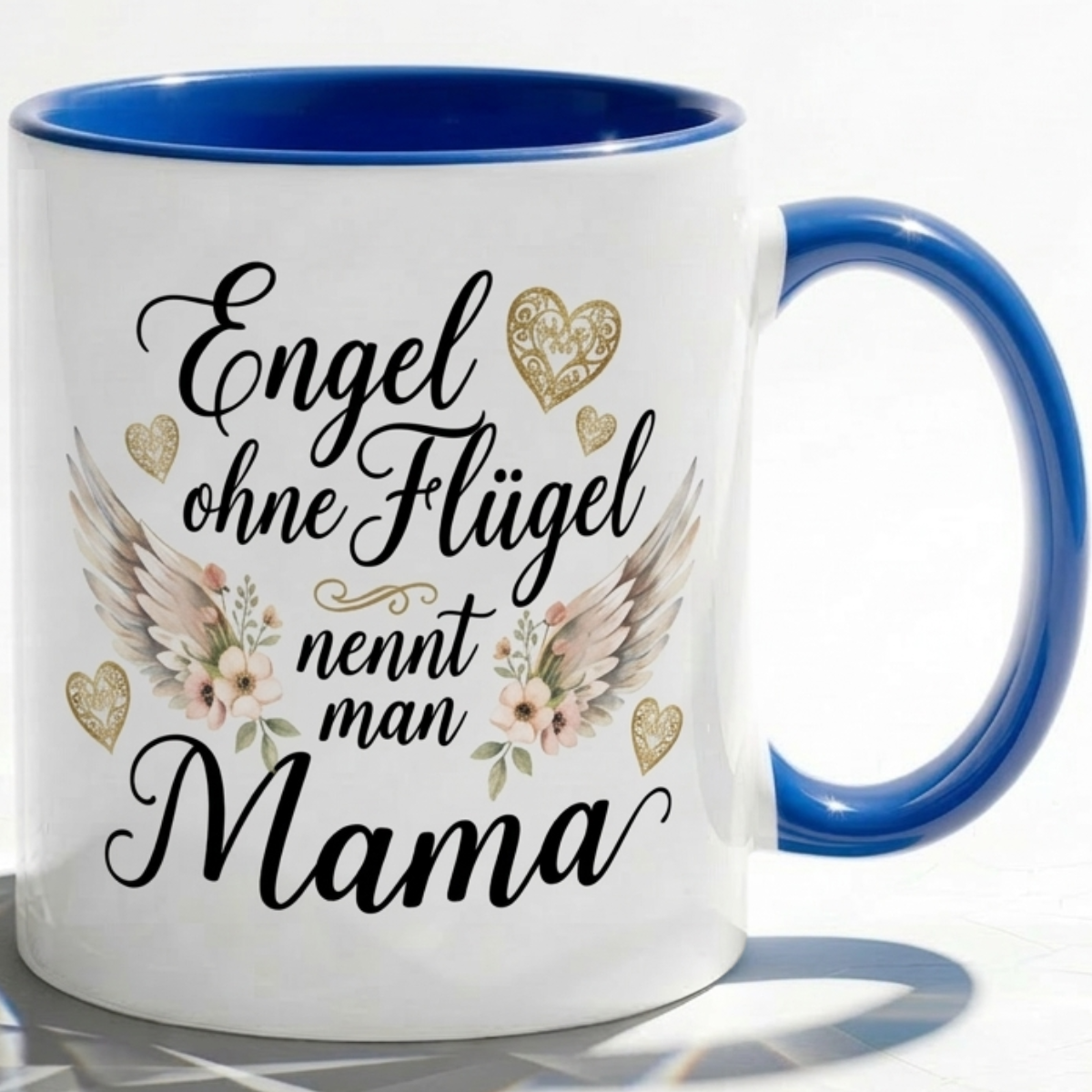 Mama Tasse Spruch Engel ohne Flügel als Geschenk Liebe, Blumen, Herz von Tochter, Sohn