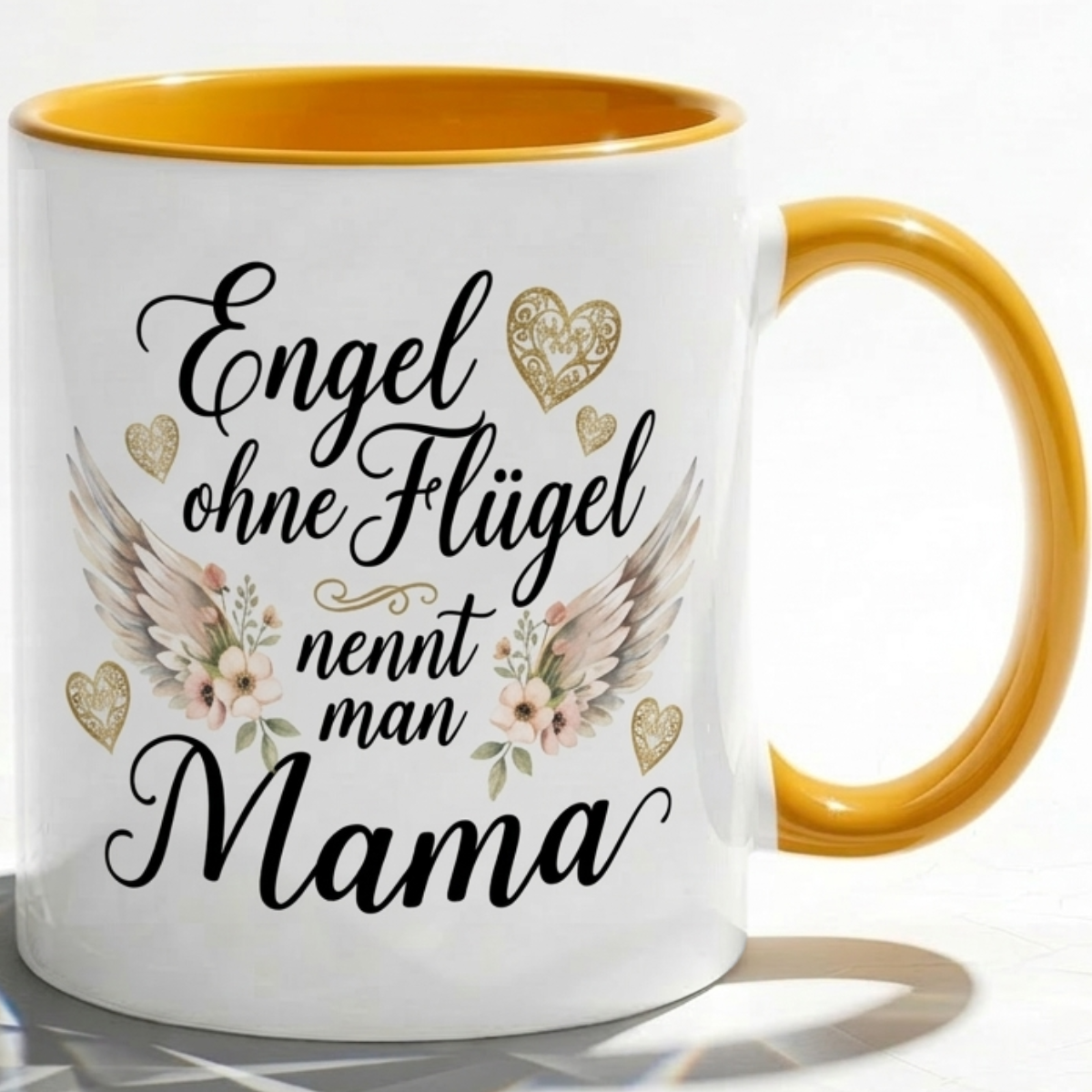 Mama Tasse Spruch Engel ohne Flügel als Geschenk Liebe, Blumen, Herz von Tochter, Sohn