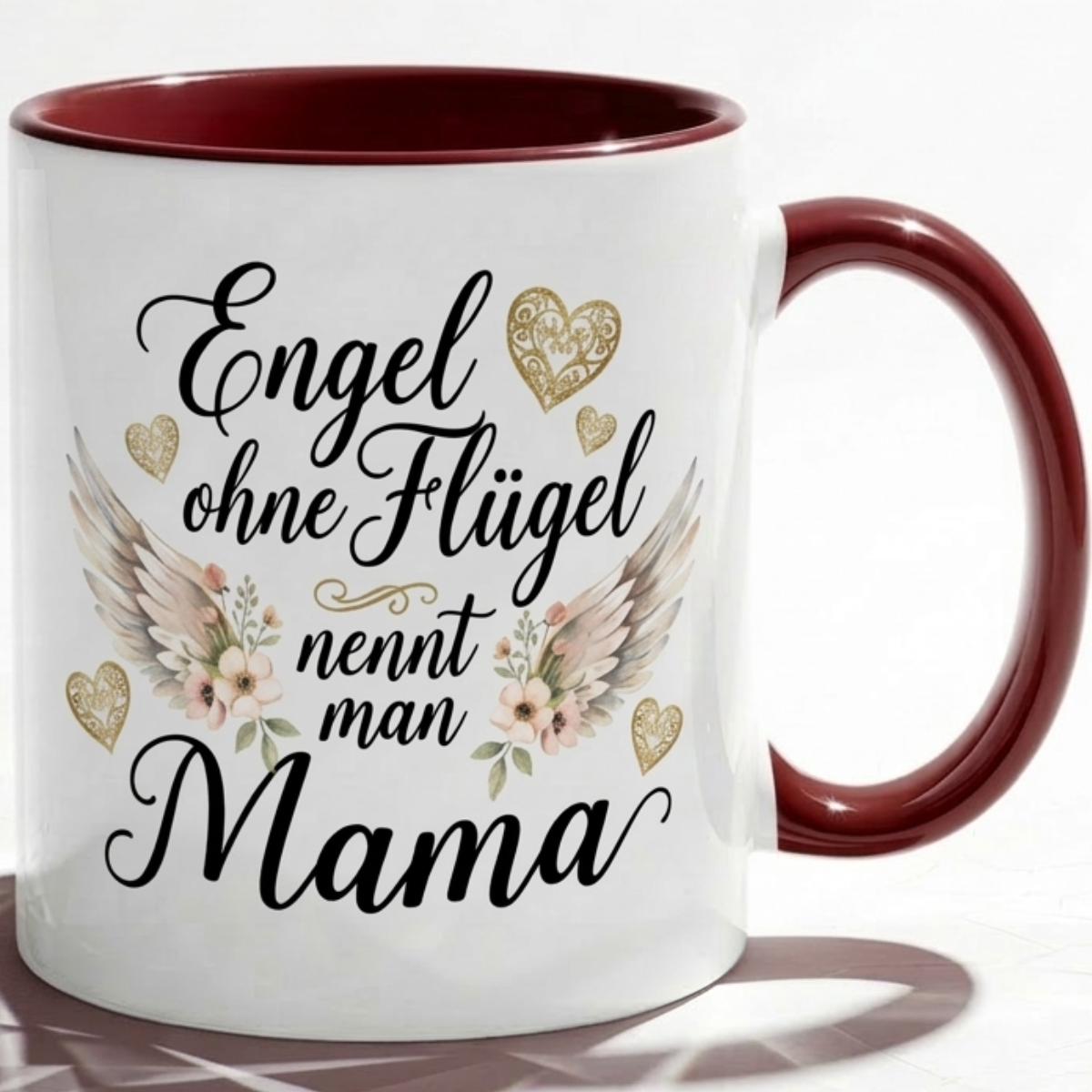 Mama Tasse Spruch Engel ohne Flügel als Geschenk Liebe, Blumen, Herz von Tochter, Sohn