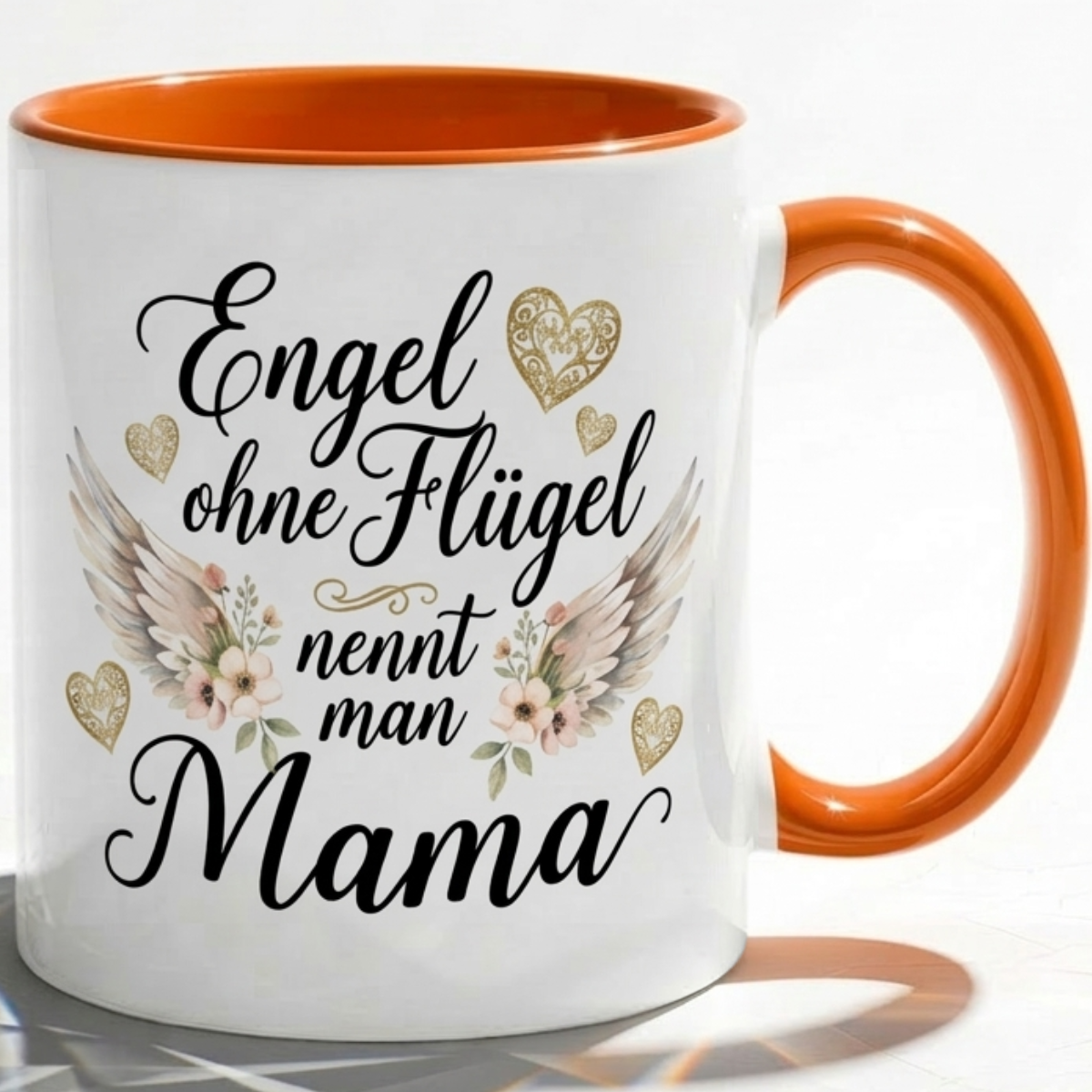 Mama Tasse Spruch Engel ohne Flügel als Geschenk Liebe, Blumen, Herz von Tochter, Sohn