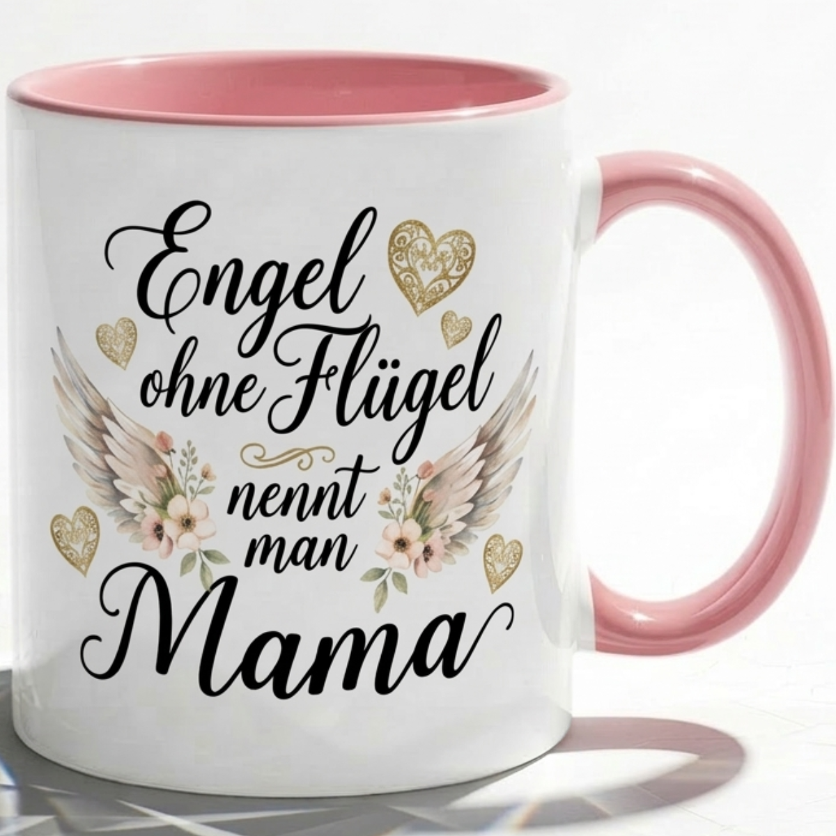 Mama Tasse Spruch Engel ohne Flügel als Geschenk Liebe, Blumen, Herz von Tochter, Sohn