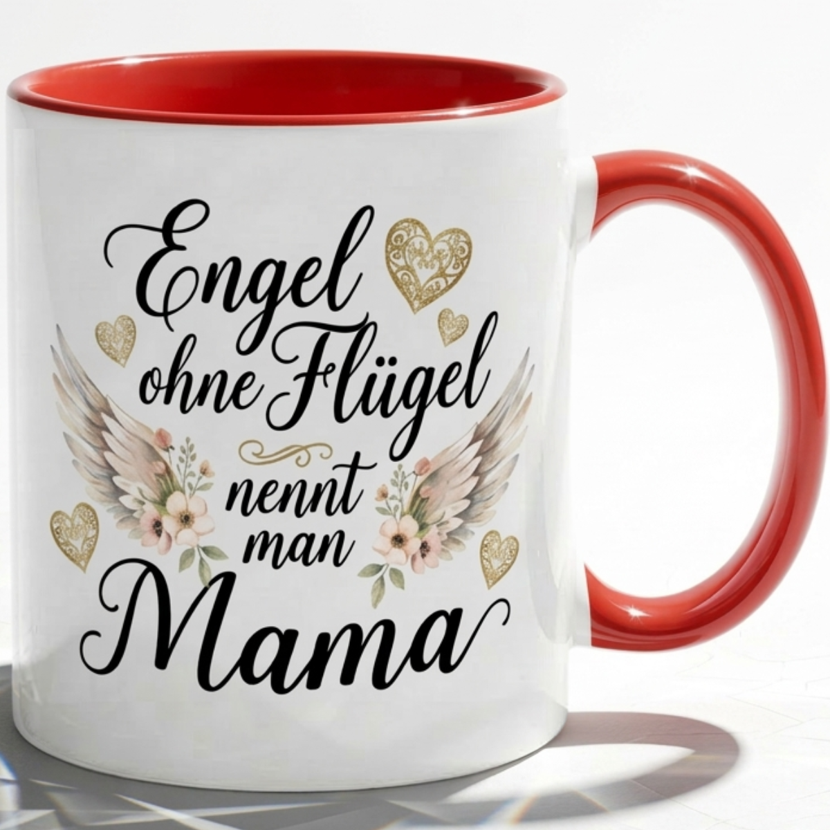 Mama Tasse Spruch Engel ohne Flügel als Geschenk Liebe, Blumen, Herz von Tochter, Sohn