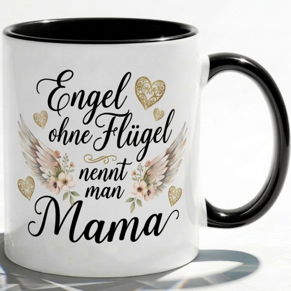 Mama Tasse Spruch Engel ohne Flügel als Geschenk Liebe, Blumen, Herz von Tochter, Sohn