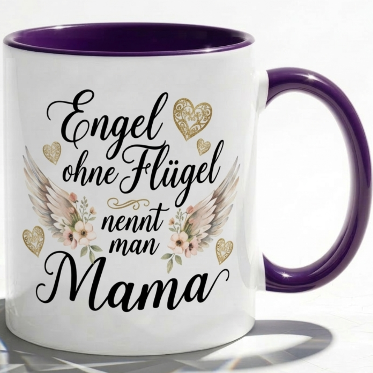 Mama Tasse Spruch Engel ohne Flügel als Geschenk Liebe, Blumen, Herz von Tochter, Sohn