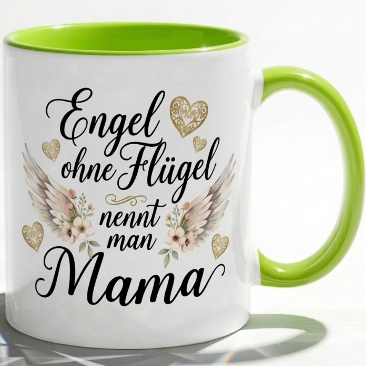 Mama Tasse Spruch Engel ohne Flügel als Geschenk Liebe, Blumen, Herz von Tochter, Sohn