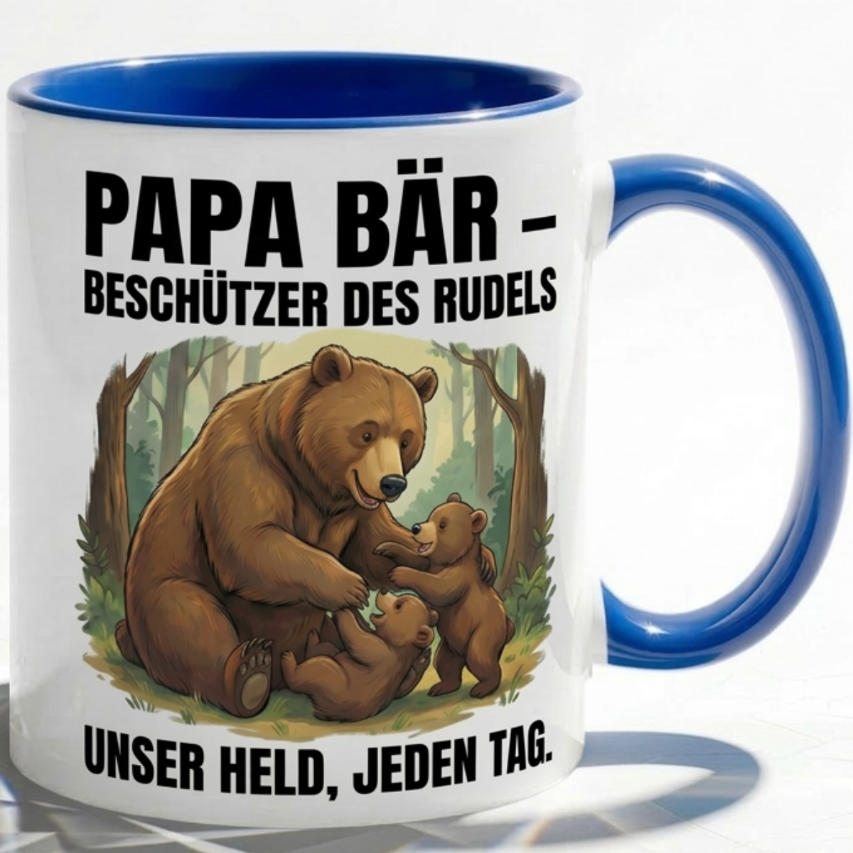 Papa Tasse Spruch Papa Bär Beschützer des Rudels Unser Held jeden Tag – Geschenk für Vater zum Vatertag Geburtstag Weihnachten – Liebevolle Kaffeetasse Bären Motiv – Keramik Becher 330ml
