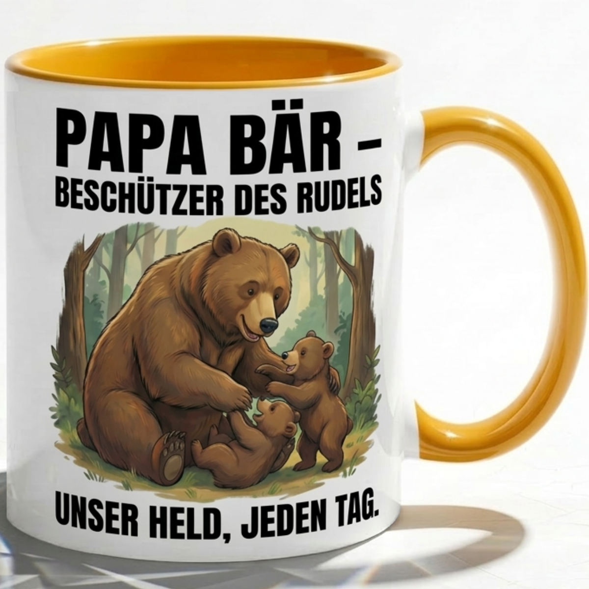 Papa Tasse Spruch Papa Bär Beschützer des Rudels Unser Held jeden Tag – Geschenk für Vater zum Vatertag Geburtstag Weihnachten – Liebevolle Kaffeetasse Bären Motiv – Keramik Becher 330ml