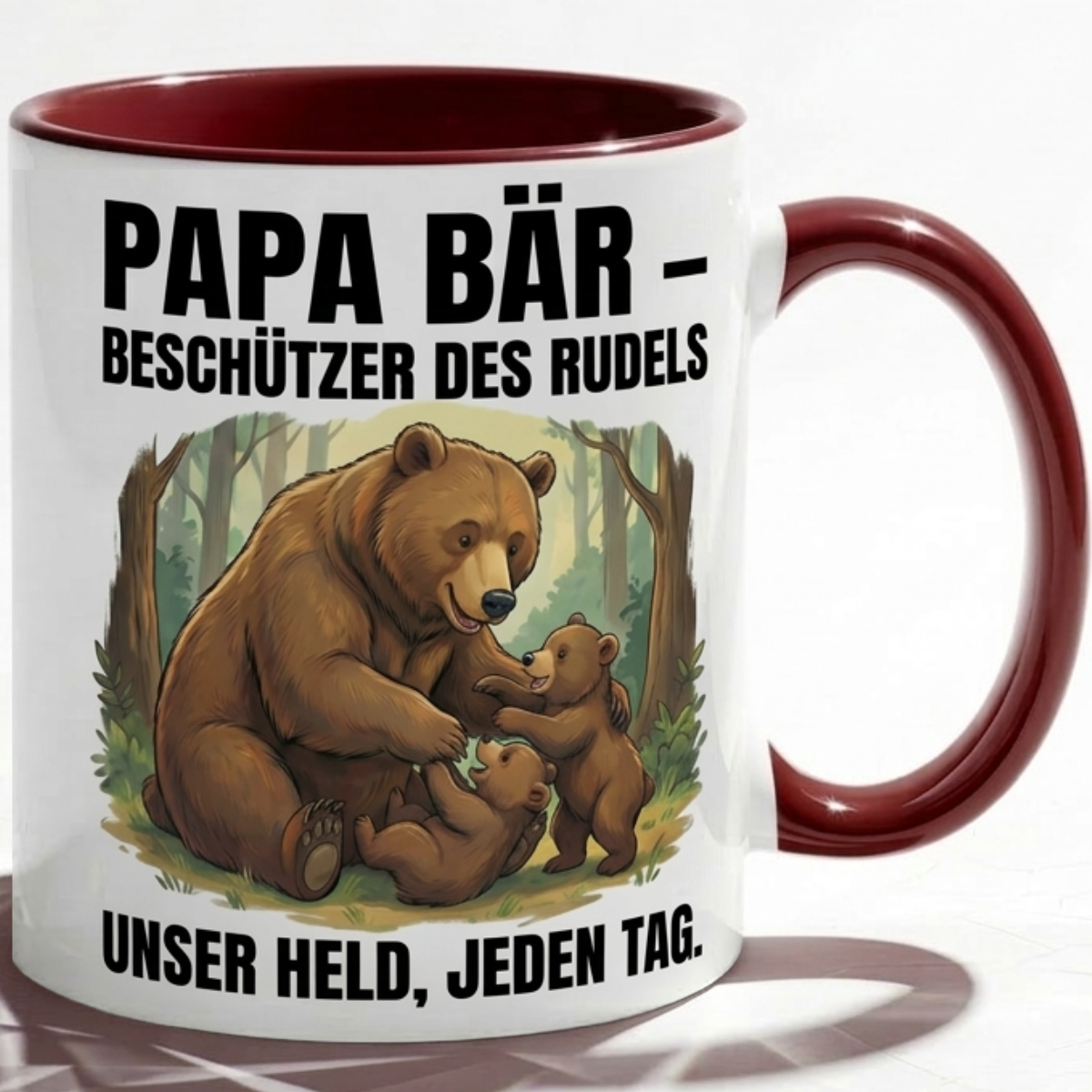 Papa Tasse Spruch Papa Bär Beschützer des Rudels Unser Held jeden Tag – Geschenk für Vater zum Vatertag Geburtstag Weihnachten – Liebevolle Kaffeetasse Bären Motiv – Keramik Becher 330ml
