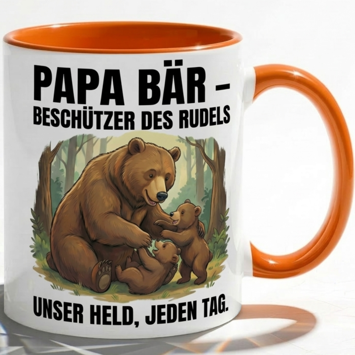 Papa Tasse Spruch Papa Bär Beschützer des Rudels Unser Held jeden Tag – Geschenk für Vater zum Vatertag Geburtstag Weihnachten – Liebevolle Kaffeetasse Bären Motiv – Keramik Becher 330ml