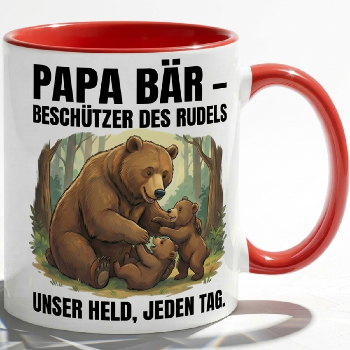 Papa Tasse Spruch Papa Bär Beschützer des Rudels Unser Held jeden Tag – Geschenk für Vater zum Vatertag Geburtstag Weihnachten – Liebevolle Kaffeetasse Bären Motiv – Keramik Becher 330ml