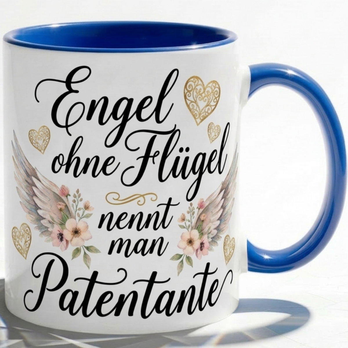 Patentante Tasse Geschenk Engel ohne Flügel Spruch Liebe Blumen Herz Taufe Baby