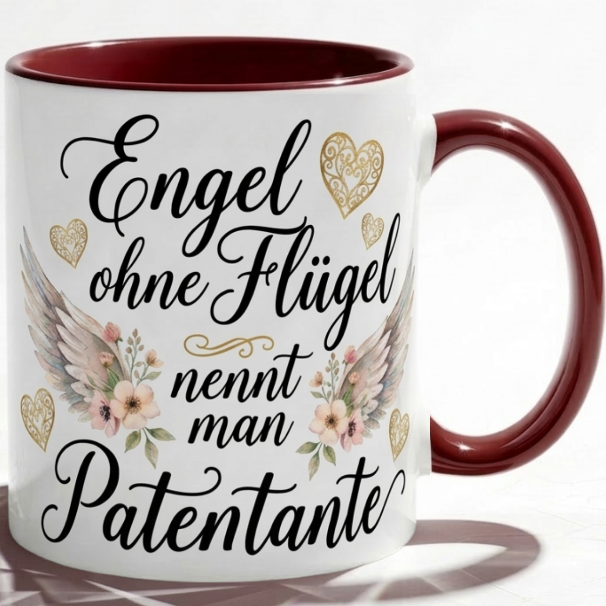 Patentante Tasse Geschenk Engel ohne Flügel Spruch Liebe Blumen Herz Taufe Baby