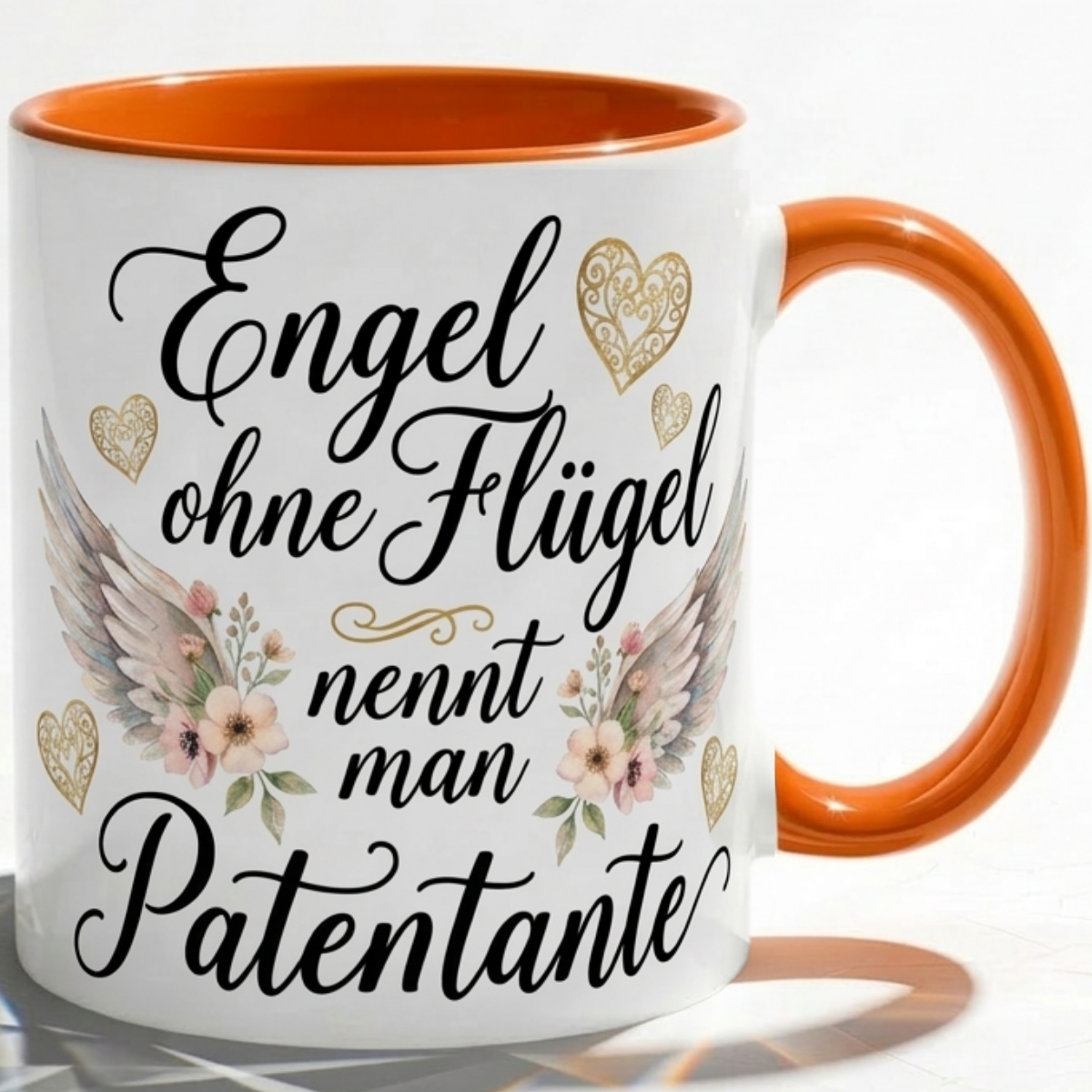 Patentante Tasse Geschenk Engel ohne Flügel Spruch Liebe Blumen Herz Taufe Baby