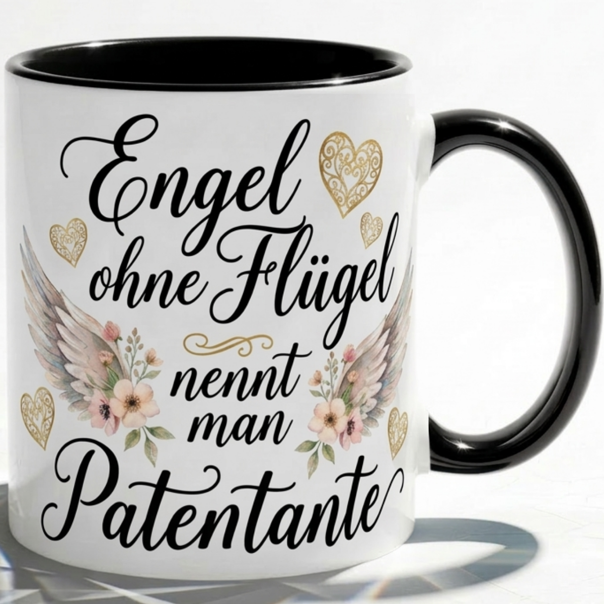 Patentante Tasse Geschenk Engel ohne Flügel Spruch Liebe Blumen Herz Taufe Baby