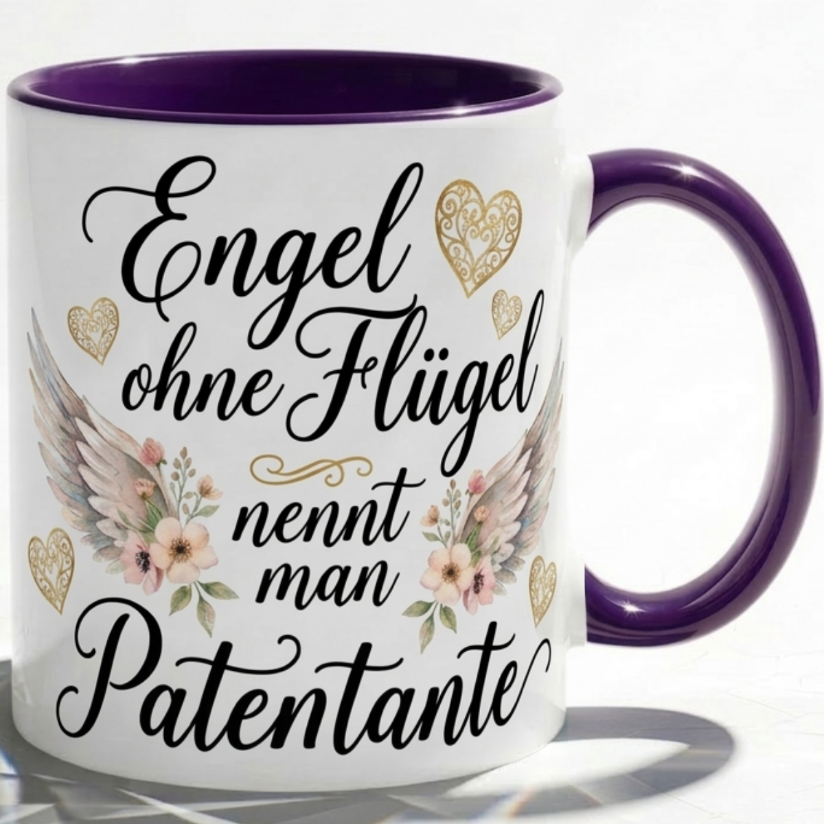 Patentante Tasse Geschenk Engel ohne Flügel Spruch Liebe Blumen Herz Taufe Baby
