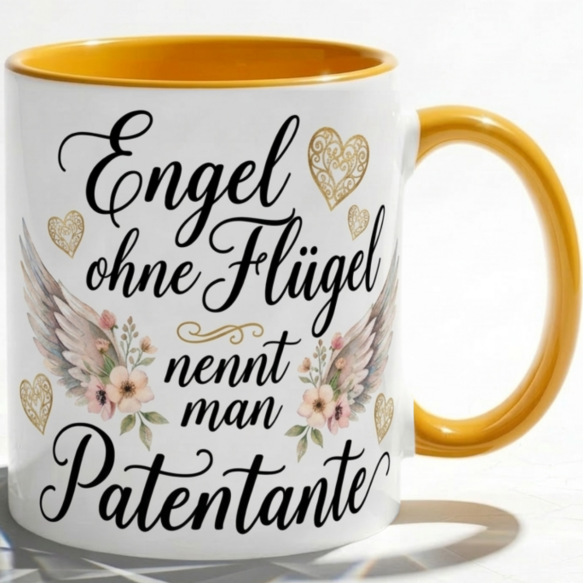 Patentante Tasse Geschenk Engel ohne Flügel Spruch Liebe Blumen Herz Taufe Baby