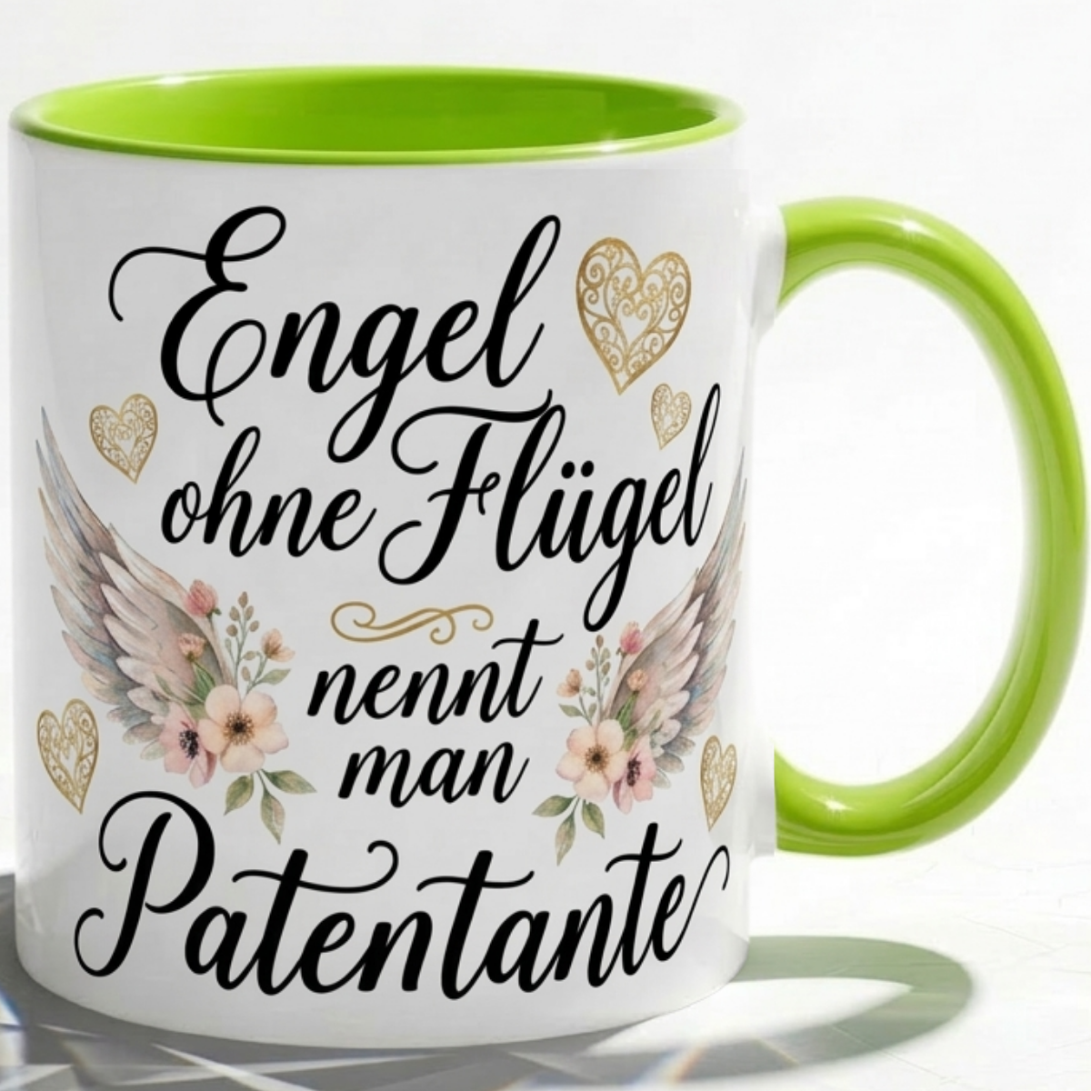 Patentante Tasse Geschenk Engel ohne Flügel Spruch Liebe Blumen Herz Taufe Baby
