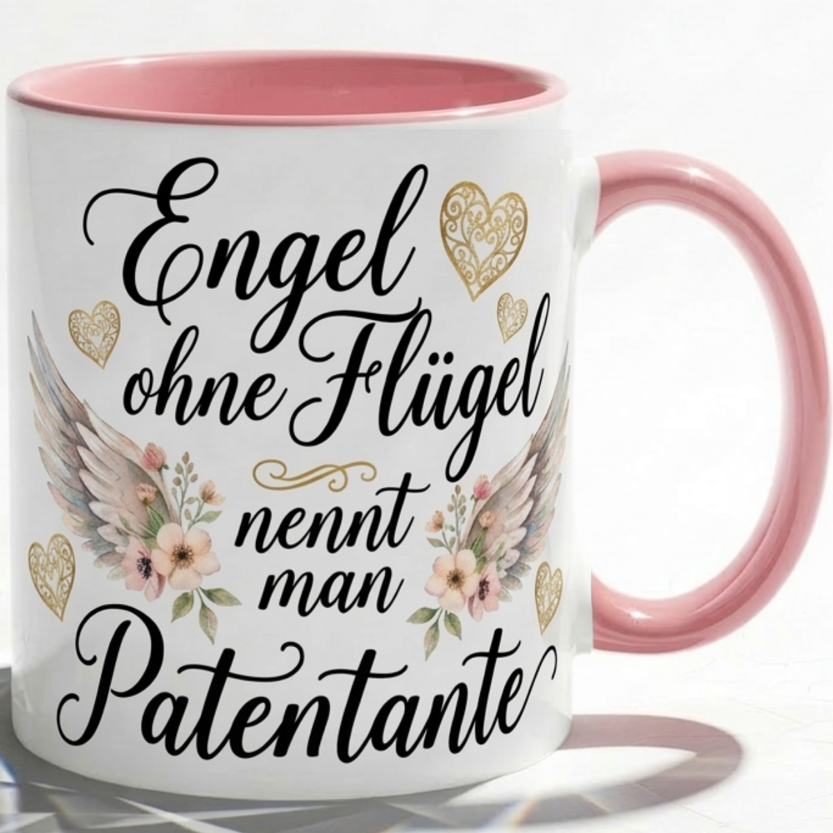 Patentante Tasse Geschenk Engel ohne Flügel Spruch Liebe Blumen Herz Taufe Baby