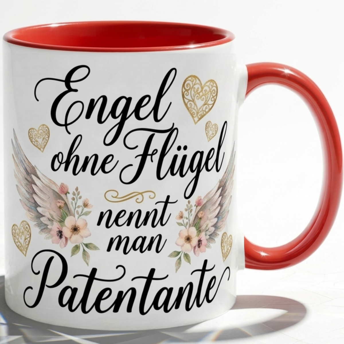 Patentante Tasse Geschenk Engel ohne Flügel Spruch Liebe Blumen Herz Taufe Baby