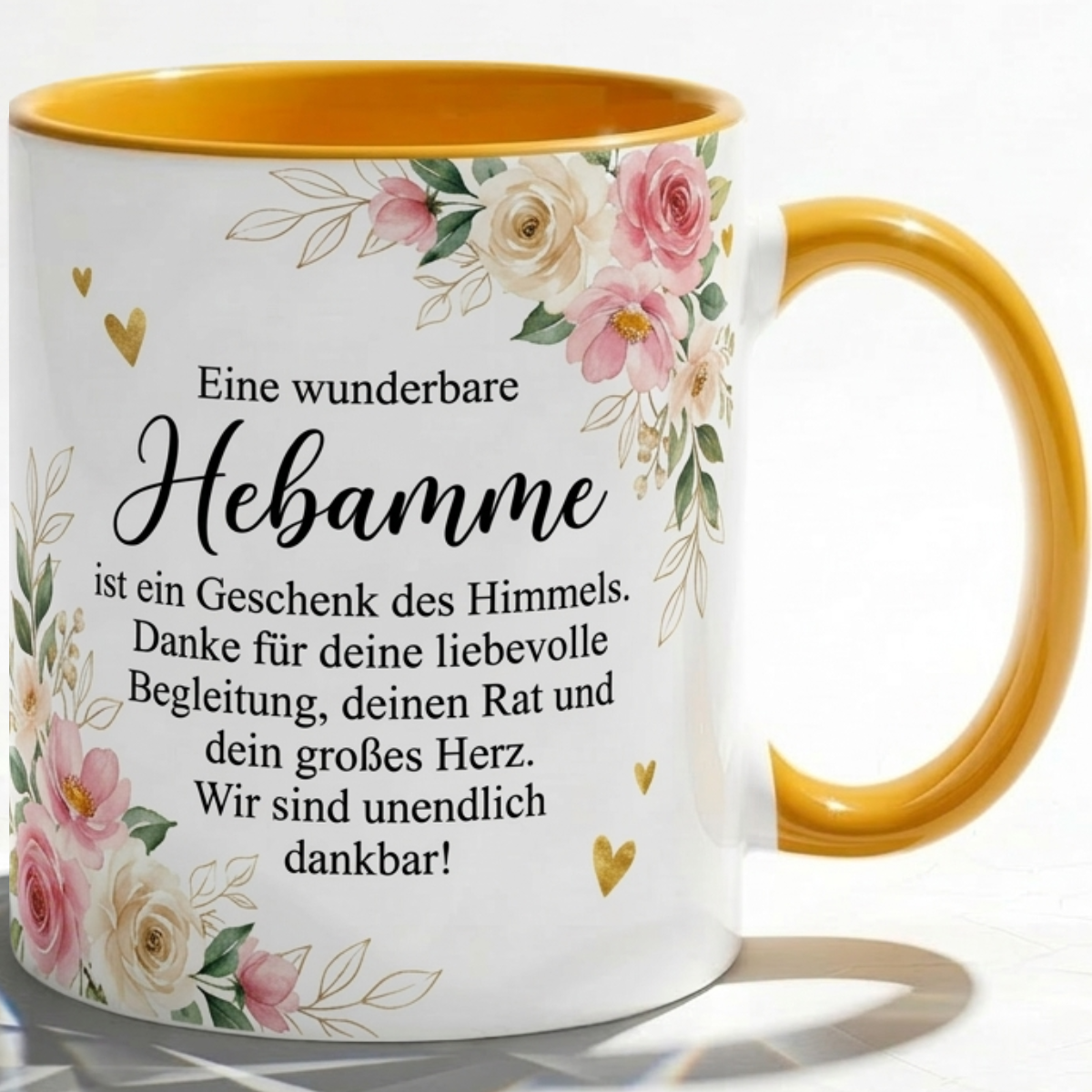 Tasse für Hebamme Geschenk mit Blumen Spruch Danke für deine Begleitung Liebe