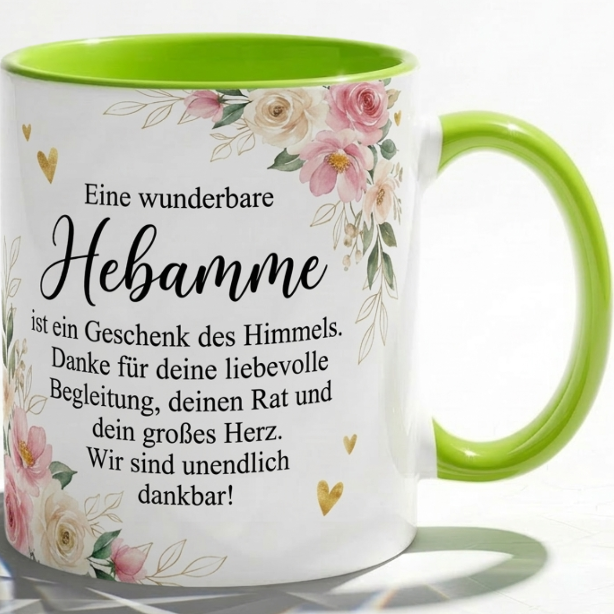 Tasse für Hebamme Geschenk mit Blumen Spruch Danke für deine Begleitung Liebe