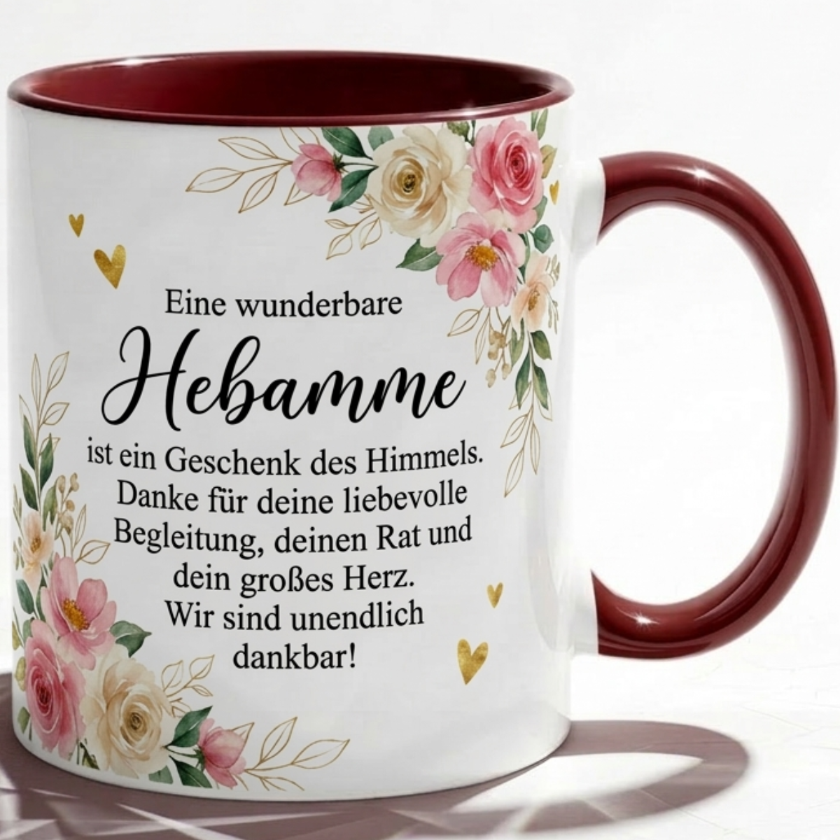 Tasse für Hebamme Geschenk mit Blumen Spruch Danke für deine Begleitung Liebe