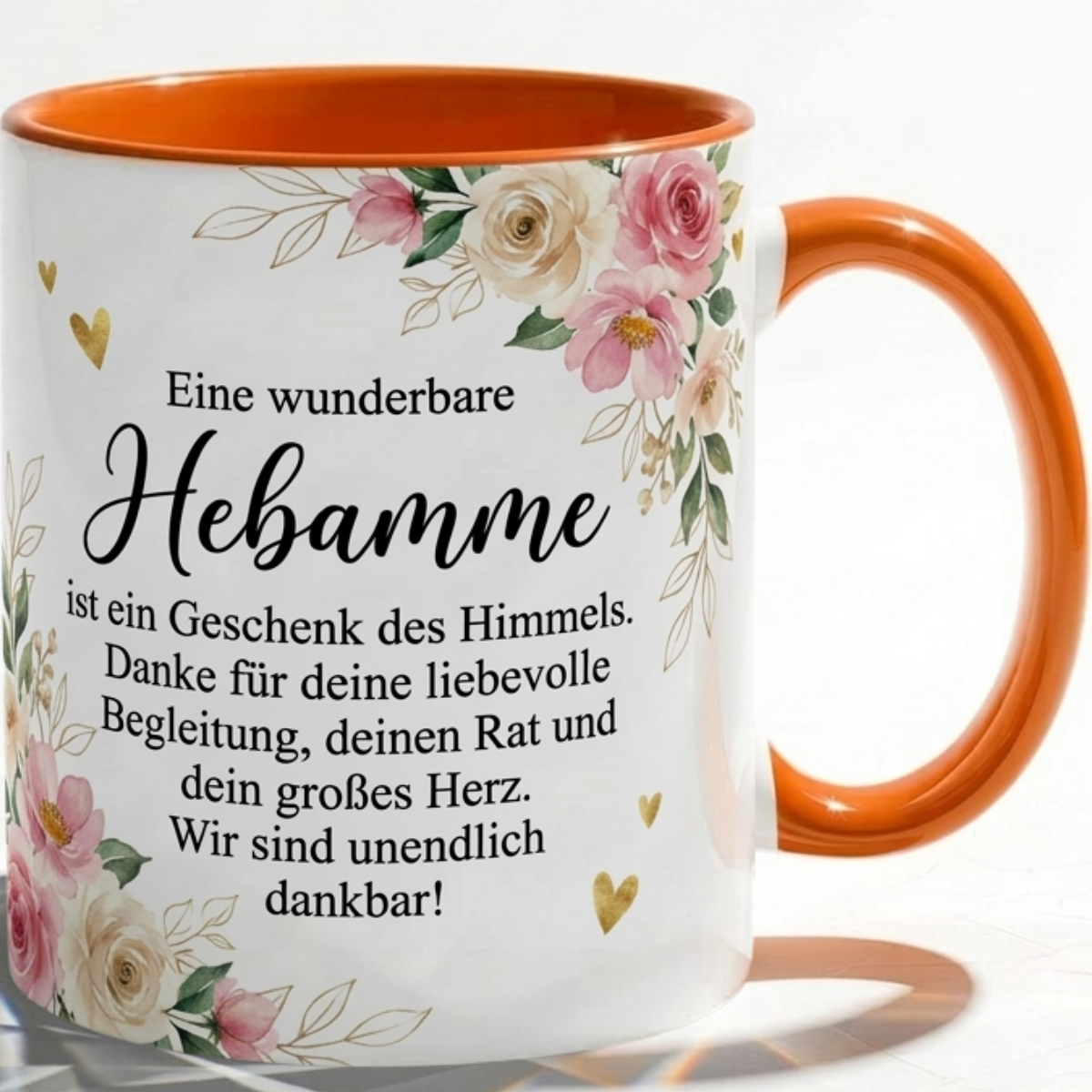 Tasse für Hebamme Geschenk mit Blumen Spruch Danke für deine Begleitung Liebe