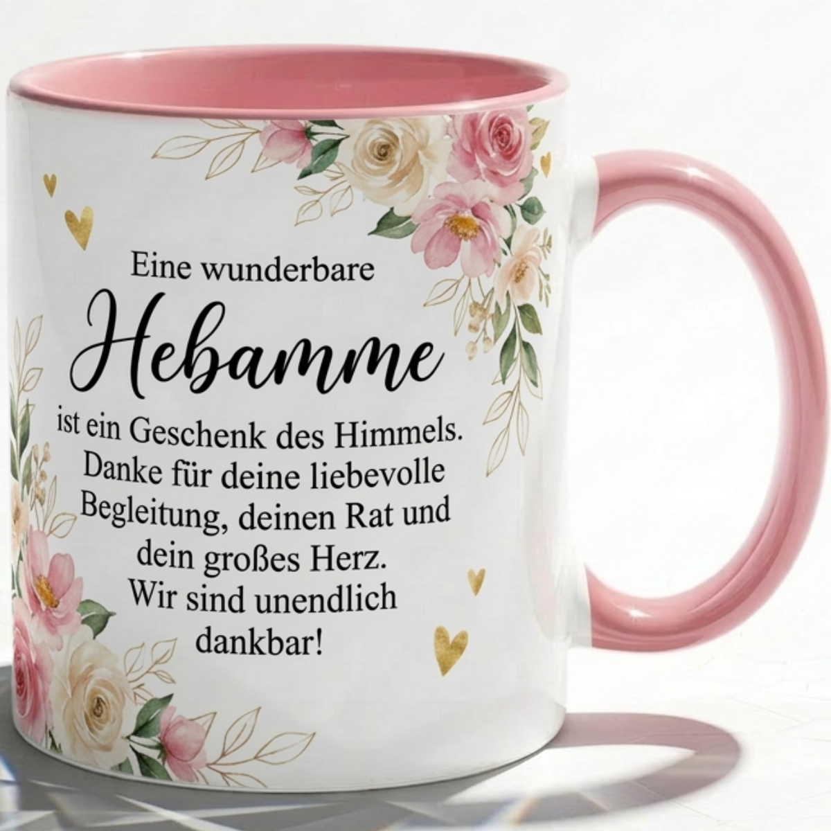Tasse für Hebamme Geschenk mit Blumen Spruch Danke für deine Begleitung Liebe