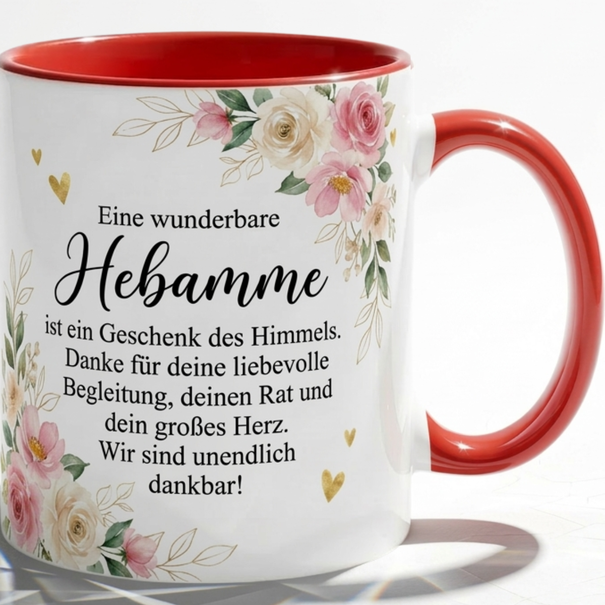 Tasse für Hebamme Geschenk mit Blumen Spruch Danke für deine Begleitung Liebe