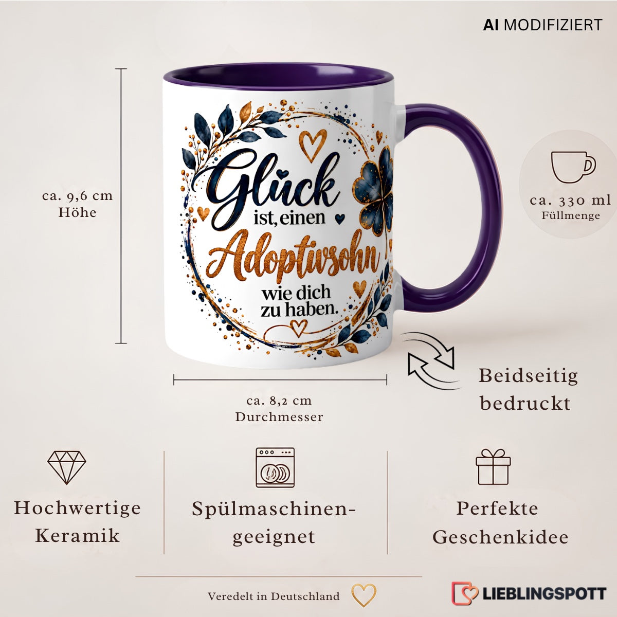 Adoptivsohn Keramiktasse 330 ml – Maße und Produktvorteile