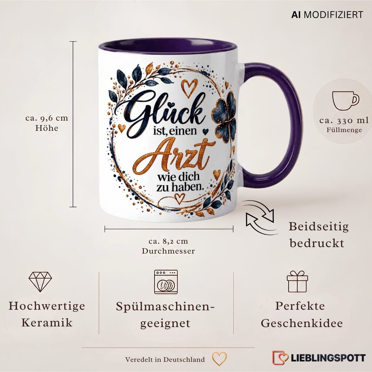 Arzt Tasse Produktdetails 330 ml 9,6 cm 8,2 cm doppelseitig bedruckt