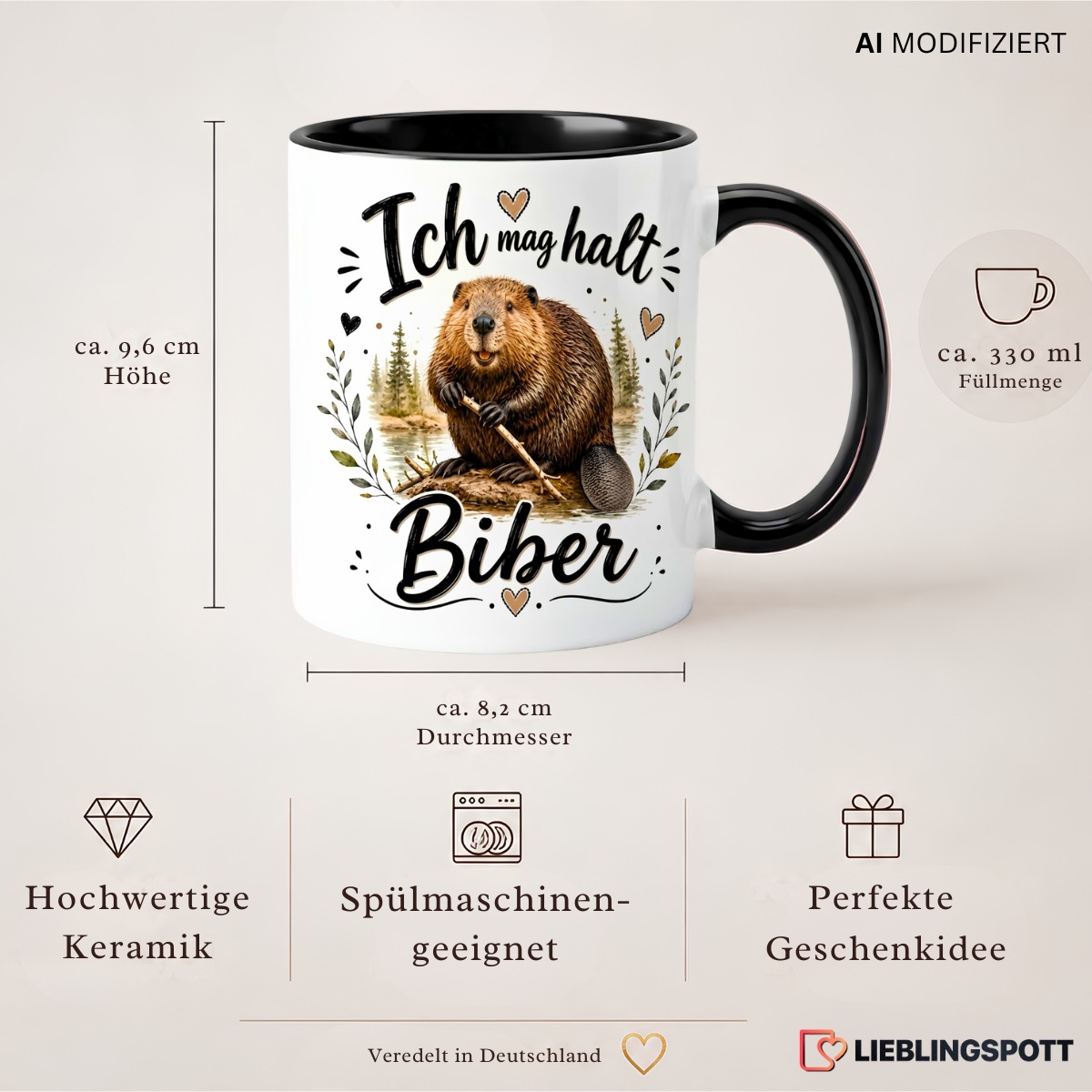 Biber Tasse Maße 330 ml und Produkteigenschaften