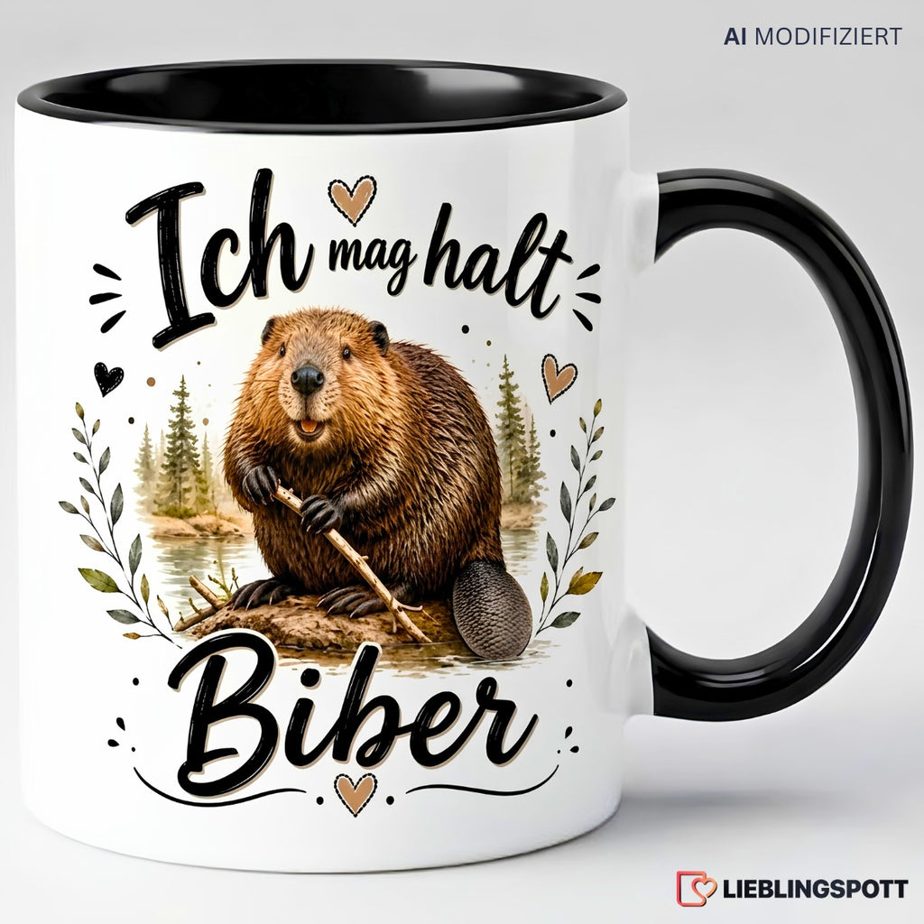 Biber Tasse Ich mag halt Biber in Schwarz