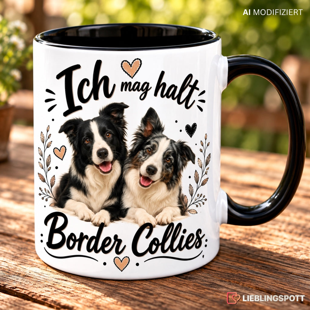 Border Collie Tasse Lifestyle auf Holztisch