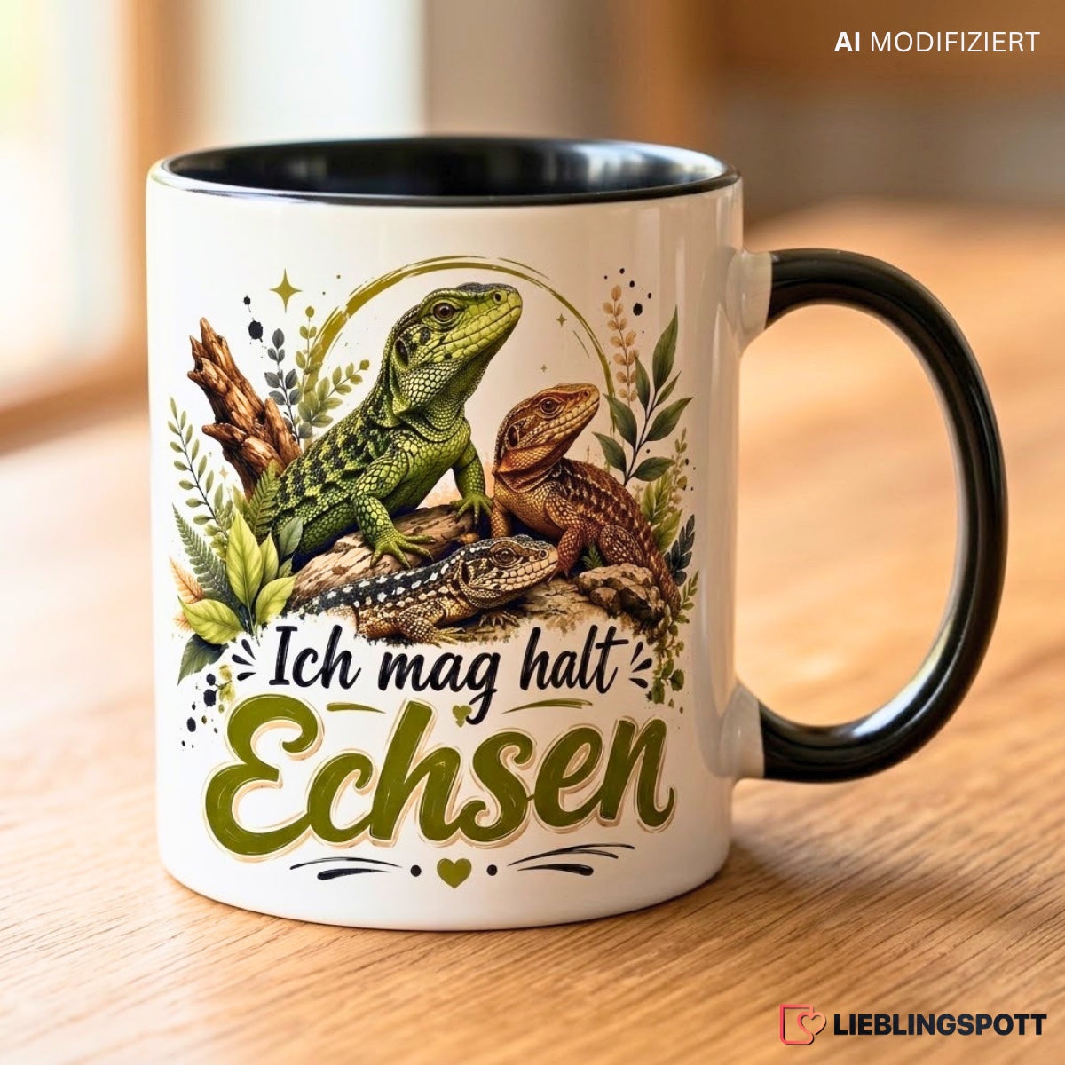 Echsen Keramiktasse 330 ml als Geschenkidee im Wohnambiente